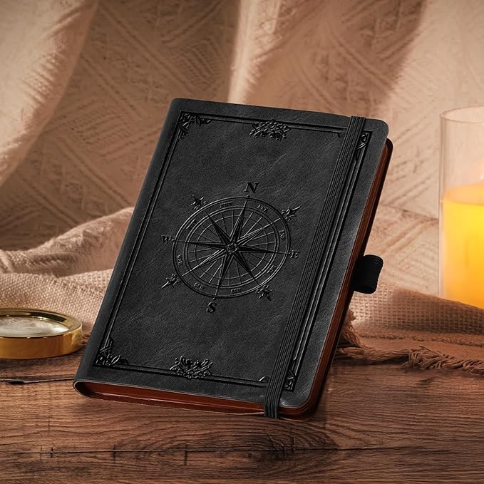 AHGXG Small Lined Pocket Journal Notebook for Men - 256 Numbered Pages College Ruled B6 Mini Journal, Vintage Soft Leather Hardcover, 80gsm Paper, for Women Work Office School, 4.1'' X 5.7''- Black