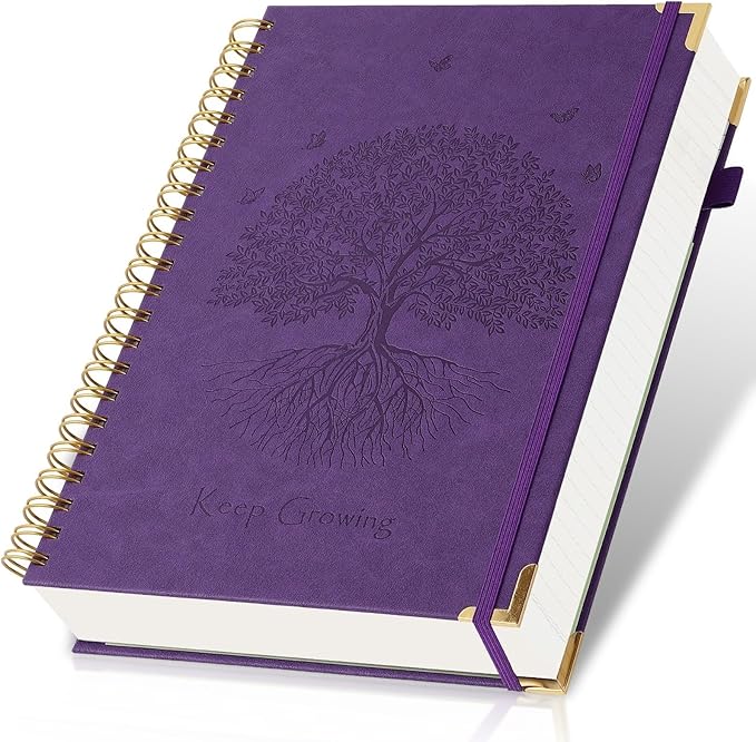 Blank Notebook, Spiral Sketch Book, 300 Page Hardcover Leather Sketchbook, No Bleed Thick Paper Sketchbook for Drawing, Small A5 Unlined Notebook Journal for Women Men, 8.5"x5.5", Purple Sketch Books