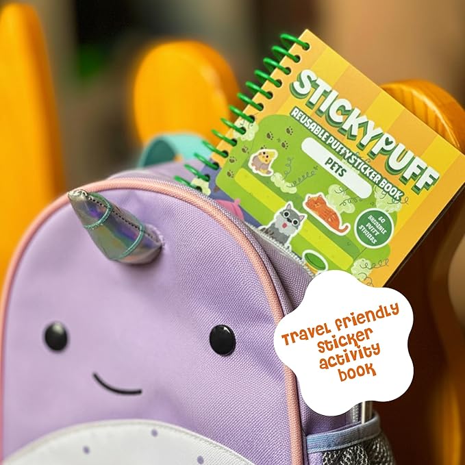 DINO MINI Stickypuff Value Pack - 3 Reusable Puffy Sticker Book for Toddlers - Puffy Stickers for Toddlers - Travel Activities for Kids Ages 4-8 - Screen Free Birthday Gifts (Around Us)