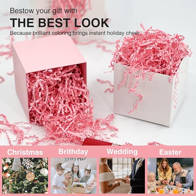 1LB Crinkle Paper Shred Filler for Gift Box On Mother's Day(Pink)
