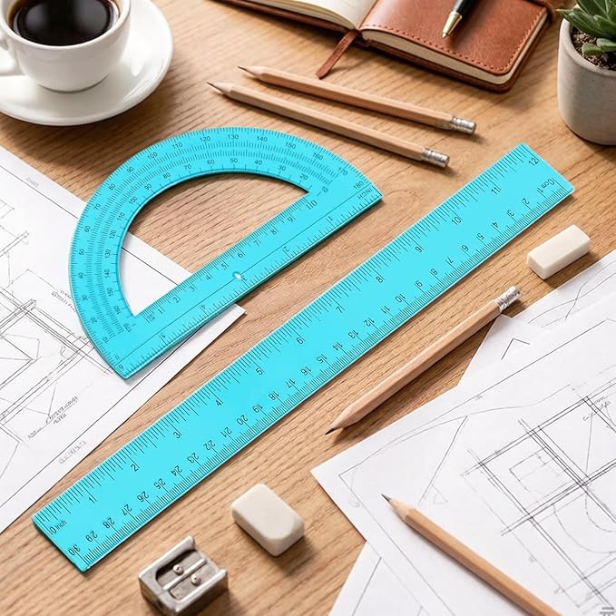 Protractor Set, Clear Geometry Measuring Tools, 1 Set, Math Ruler Kit, Angle Drawing Supplies, Transparent Scale Design, for Classroom Lessons, Technical Drafting, Student Study