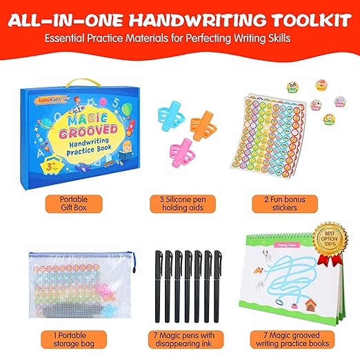 Magic Grooved Writing Practice for Kids Ages 3–5 - Reusable Grooved Writing Books for Kids 3–5 - Handwriting Practice for Kids 5–7 - Preschool Tracing Books & Learning Activities