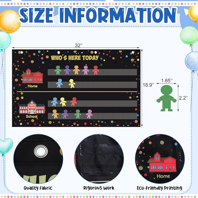Jetec Confetti Classroom Attendance Chart Helping Hands Pocket Chart with 54 People Cards, Kid's Daily Schedule, Preschool Organization Management for Teachers
