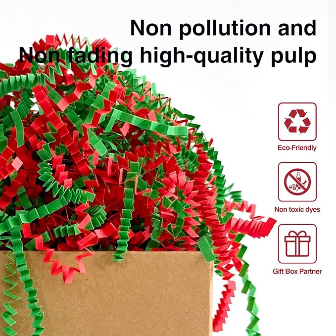 Corlcol1LB Crinkle Paper Shred Filler for Gift Box Bag and Basket On Holidays(Red&Green)