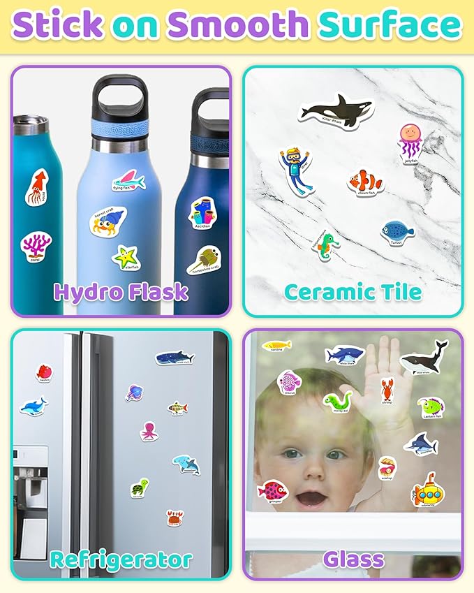 Benresive Reusable Sticker Book for Toddlers, Travel Stickers for Kids, Toddler Crafts Activities Toys, Birthday Gifts for Boys & Girls - Ocean World