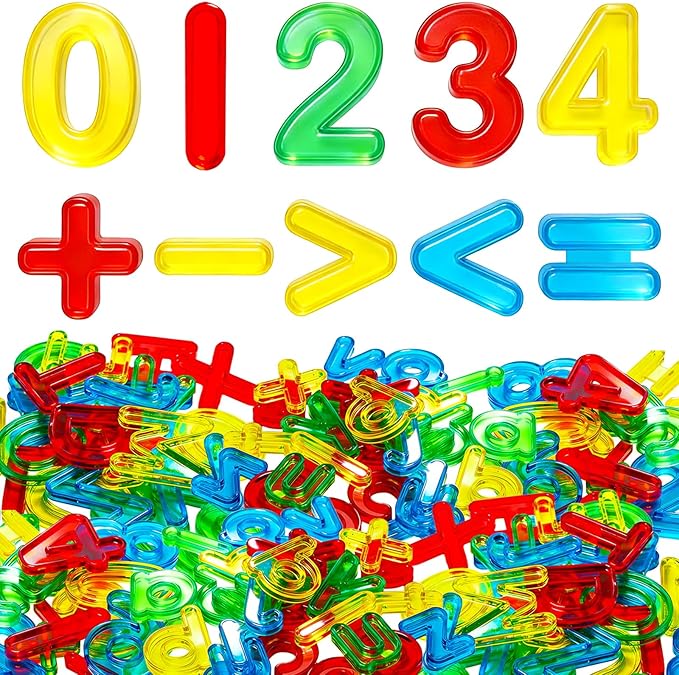 Bbiamsleep 45 Pcs Plastic Numbers and Symbols, Colorful Transparent Numbers Light Table Manipulatives for Sorting Counting Training Spelling