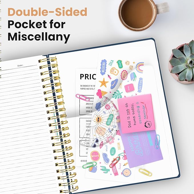 Large Spiral Lined Notebooks for Work with Removable Dividers & Tabs, 8.5"x11" Pretty Hardcover 5 Subject Notebook Journal for Women, College Ruled, Perfect for Study & Office Organization, 280 Pages, Soft Balance