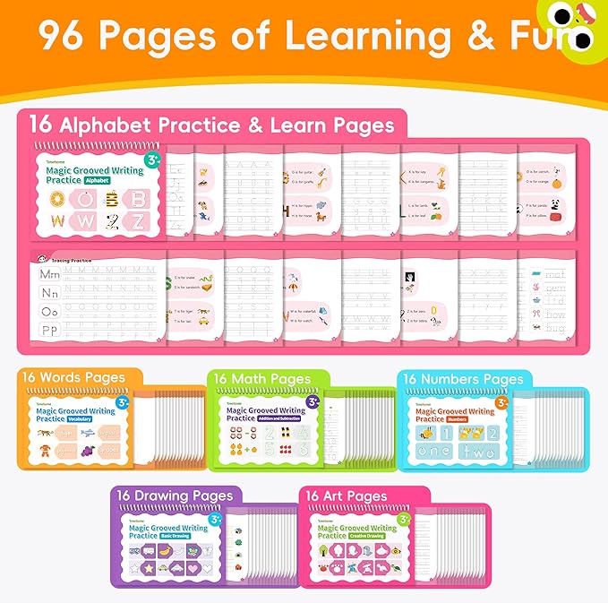 Large Magic Grooved Writing Practice for Kids 3-5, Grooved Writing Books Ages 6-8, Magic Book Handwriting Practice for Kids 5-7, Preschool Workbook Tracing Books for Boys & Girls