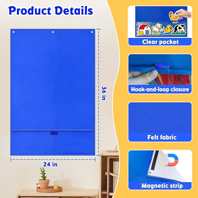 Large Felt Board for Toddlers, 24"x36" Felt Letter Board with Magnetic Strips & Grommets, Felt Bulletin Board Perfect for Interactive Storytelling & Play-Based Learning at Home or in the Classroom