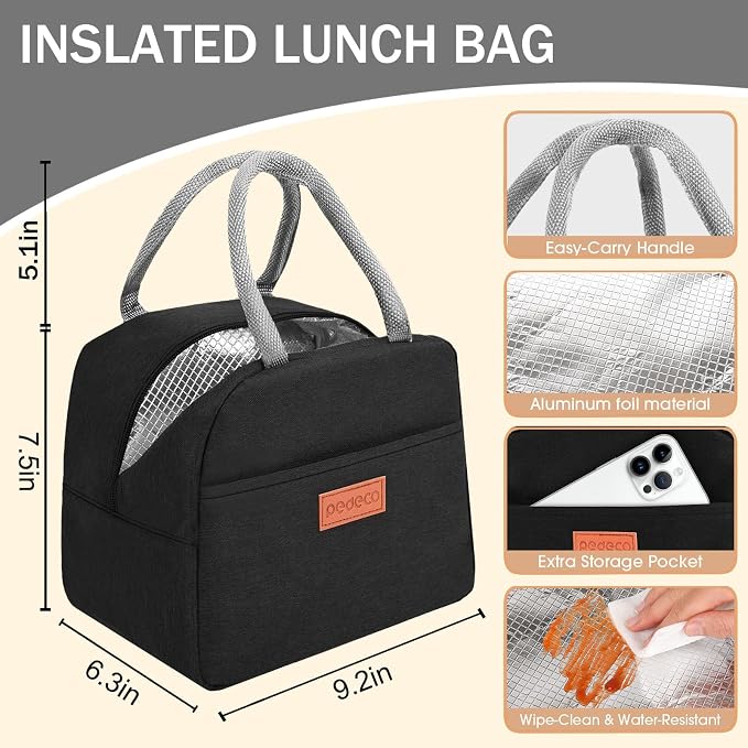 PEDECO All-in-one Stainless Steel Bento Box with Insulated bag,Leak-Proof,1-Tier Bento box,Lunch Box With Portable Sauce Pod and Cutlery-for Kids/Toddler,Dishwasher Safe,White
