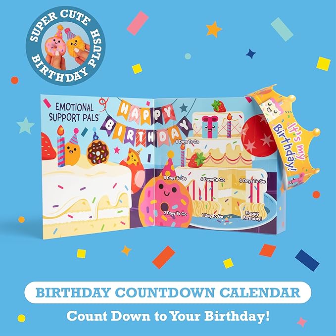 Emotional Support Pals Birthday Countdown Calendar by Relatable — Cuddly Stuffed Animals, Squishy Toys and Plushies, Great Birthday Gift for Loved Ones of All Ages — Includes 7 Surprises