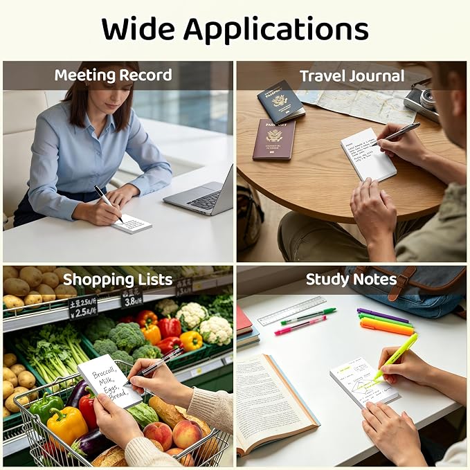 24 Pack White 3 x 5 Inch Blank Notepads 50 Sheets Each, Unruled Paper Pads with Hard Backing for Lists, Notes & Reminders | No-Bleed Writing Paper for Students, Teachers & Professionals