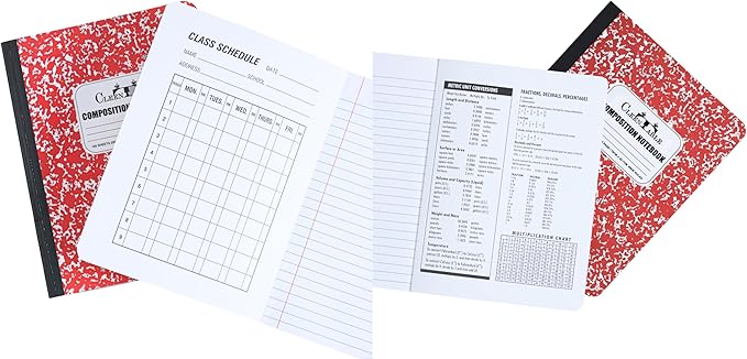 CLEENTABLE Composition Notebook 8 Pack, Wide Ruled Paper, Marble Cover Notebooks for School, 9.75 x 7.5 Inches, 100 Sheets (200 Pages), Sewn Binding Comp Books, Red