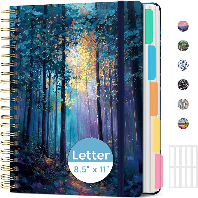 Taja Pretty Large Spiral Lined Notebook for Work with 5 Removable Dividers