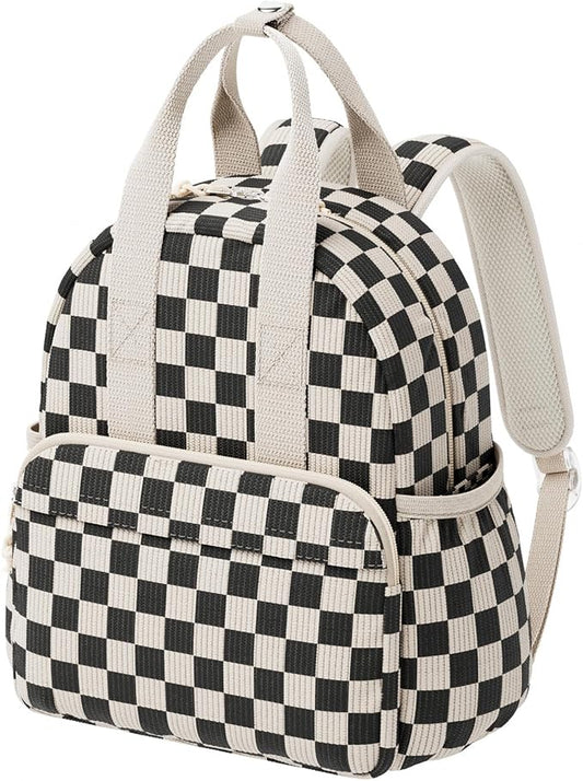 Corduroy Toddler Backpack for Preschool Boys Girls Ages 2-4 | 12 Inch Water-Resistant Small Kids Backpack for School & Travel, Lightweight Daycare Bookbag(Medium,Black and White Check)
