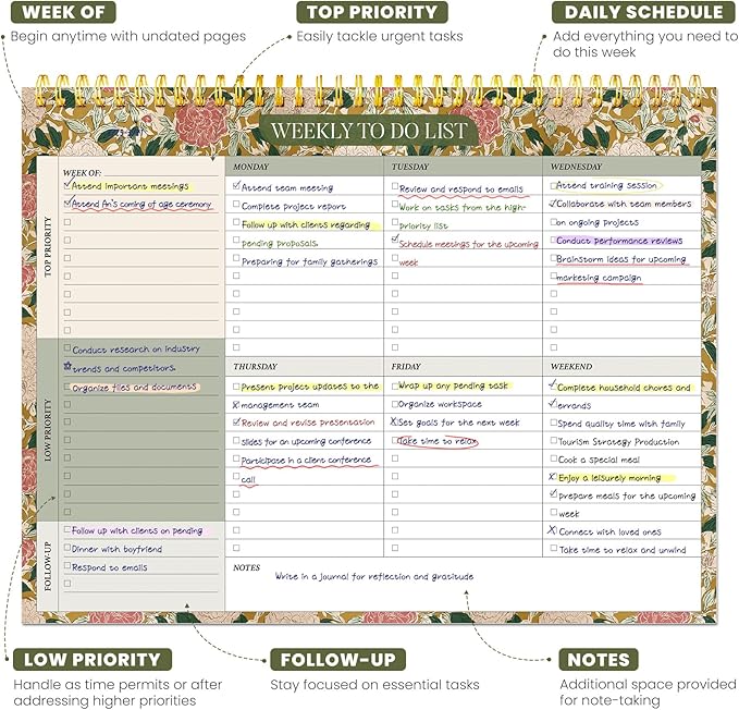 Weekly To Do List Notepad with 52 Undated Sheets（8.5"×11"）- Undated Weekly Planner Notepad for Office Desk Accessories and Supplies - Olive Grove