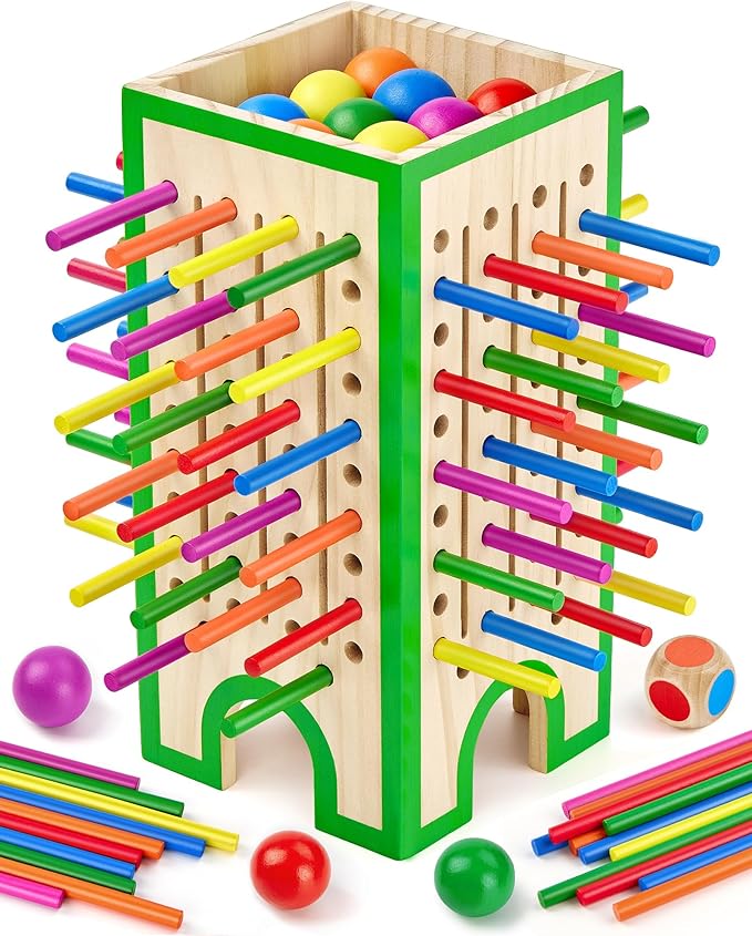 Montessori Toys Wooden Board Games for Kids 4-6, 42 Colorful Wooden Sticks Fine Motor Skills Toy for 3 4 5 6 Years Old, Math&Counting Learning Toy Family Games Travel Toys Gifts for Girls and Boys