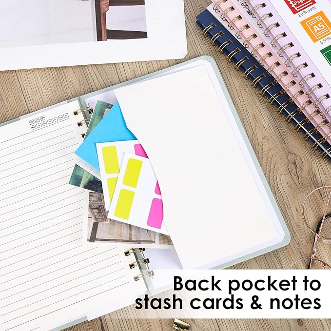 LABUK Spiral Notebook for Women, A5 Spiral Journal Notebooks, 160Pages Lined Hardcover Journaling for Work, 5.5 x 8in Journals for Writing, Light Green