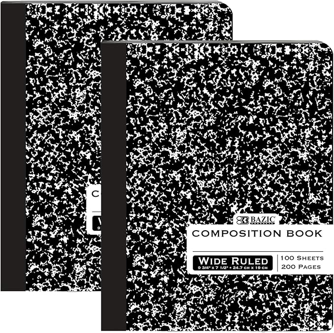 BAZIC Products Wide Ruled Composition Book, 100 Sheets, Black Marble