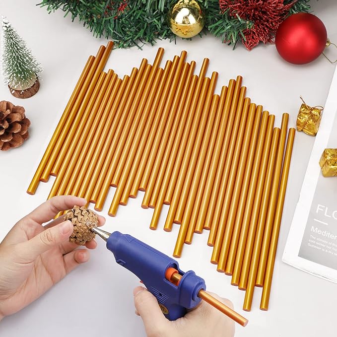 ENPOINT Metallic Gold Hot Glue Sticks, 36 Pack Mini Hot Melt Glue Sticks Colored, Small Craft Adhesive Waxing Sticks for Wedding Cards, Sealing, Decoration, Art, DIY, 8" Long x 0.27" Dia