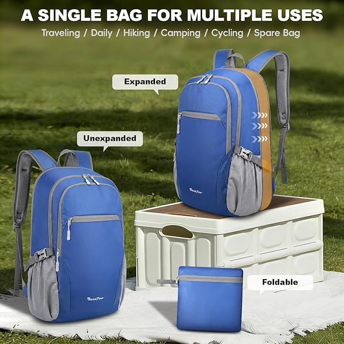 Seektop Lightweight Packable Hiking Backpack Water Resistant Expandable 20L-28L for Women Men, RFID Day Pack for Travel