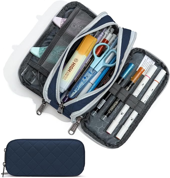 Della Gao Large Pencil Case, Big Capacity Pencil Pouch with 3 Compartments | Office Pencil Bag with Zipper, Big Pen Case for Adults (01-3SLLG)