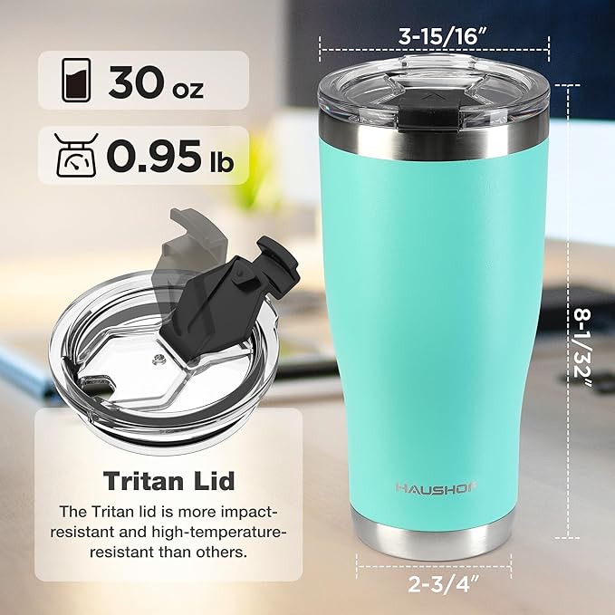 HAUSHOF 30 oz Tumbler, Stainless Steel Vacuum Insulated Coffee Tumbler Water Cup, Double Wall Travel Mug with Lid, Perfect for Hot and Cold Drinks