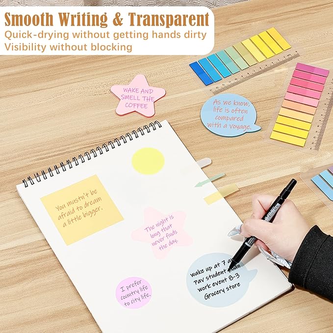 BAYTORY 1700 Sheets Transparent Sticky Notes, 4Pcs Double Maker Pens, See Through Clear Index Tabs, Self-Adhesive Translucent Memo Pads for Bible Accessories (Light Colors)