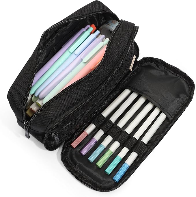 SUNEE Pencil Case, Large Capacity Pencil Pouch, Extra Big Pencil Bag with 6 Compartments, 900D Oxford Pencil Box for Office Stationery Organizer, School Supplies for Teen Boys Girls Women Men, Black