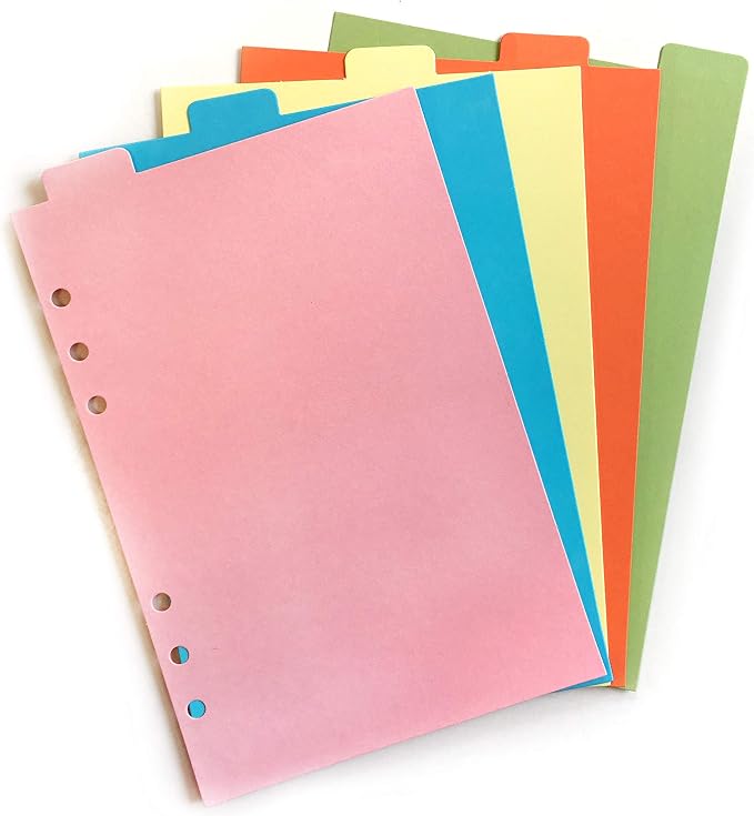 Zelten Refills/Loose Leaves for A5 Cover Ring Binder/Personal Organizer/Planner(A5 6 Holes, Divider Vertical Colored Paper)