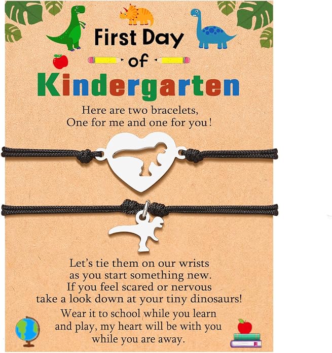 UNGENT THEM Back to School Bracelet Mother Son Dinosaur First Day of School Gifts for Boys Girls
