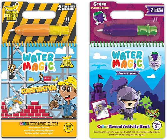 Scentco Water Magic - Patented Gourmet Scented Reusable Water Reveal Activity Books - No Mess, All Fun (Grape Kingdom and Construction)