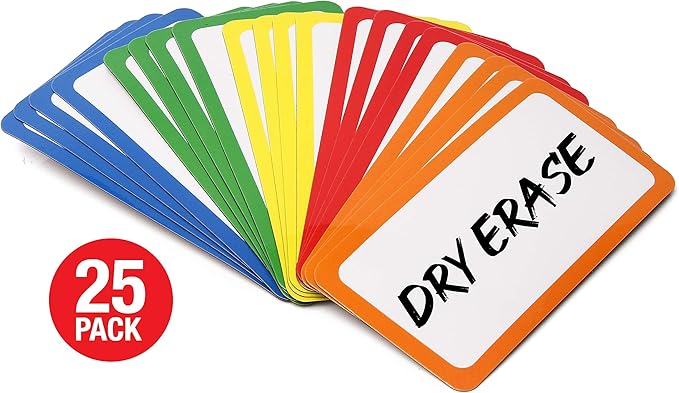 Dry Erase Magnetic Labels - Set of 25-4x2 Inches - Classroom Whiteboard Name Plate Tag Magnets