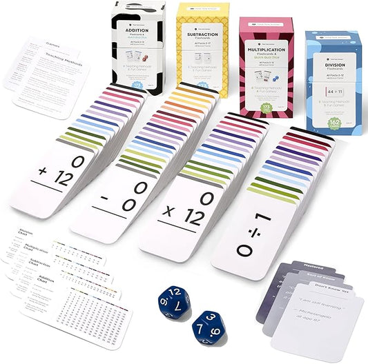 Award-Winning Math Flash Cards – 681 Addition, Subtraction, Multiplication & Division Facts (0–12) – 1 Fact & Visual Aid Per Card (Jumbo Size) 2 Dice, Games, Teaching Methods & Mastery Divider Tabs