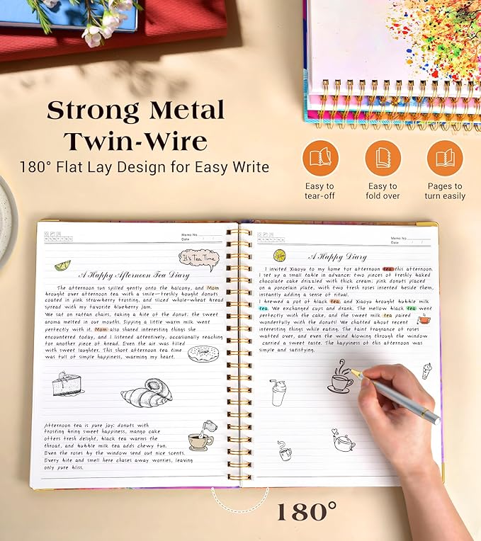 Lined Spiral Notebook Journal for Women, 150 Pages Cute Notebooks 5.75” x 8.38”, A5 Hardcover Spiral Journals with 100 GSM Thick Paper, College Ruled Notebook for Writing Work School, Autumn Tree