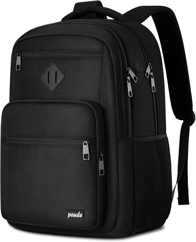 Paude Black Backpack,School Backpack for Teens Adults Laptop Bookbag for High School College Students Back Pack for Work