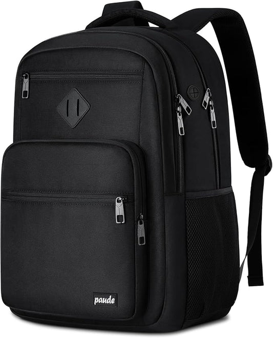 Paude Black Backpack,17.3 Inch School Backpack for Teens Adults Laptop Bookbag for High School College Students Back Pack for Work