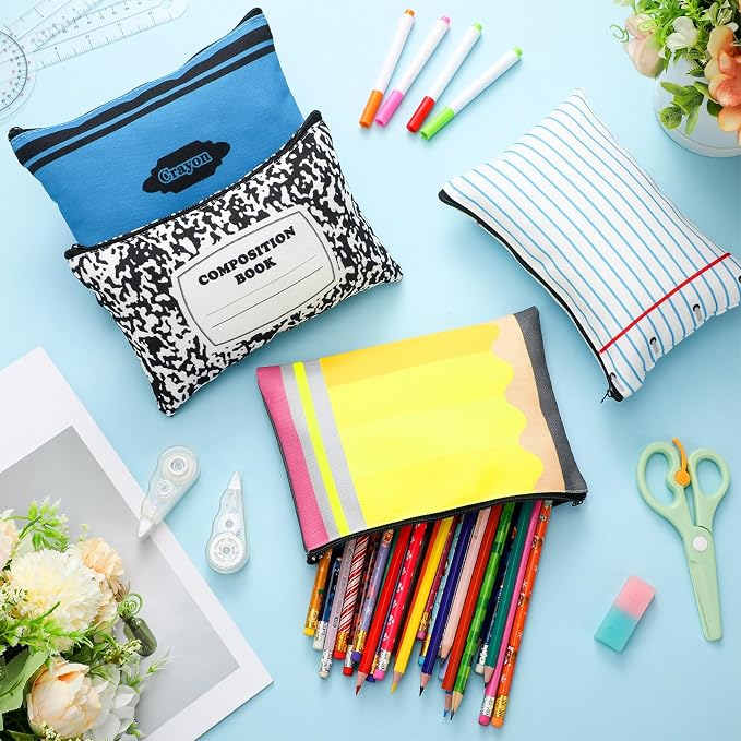8 Pcs Back to School Teacher Gifts Bulk Teacher Pencil Pouch Survival Kit Makeup Bags Thank You Appreciation Gifts Bulk Pencils, Crayons, Notebooks Designs Pencil Pouch Canvas 9 x 6 Inch