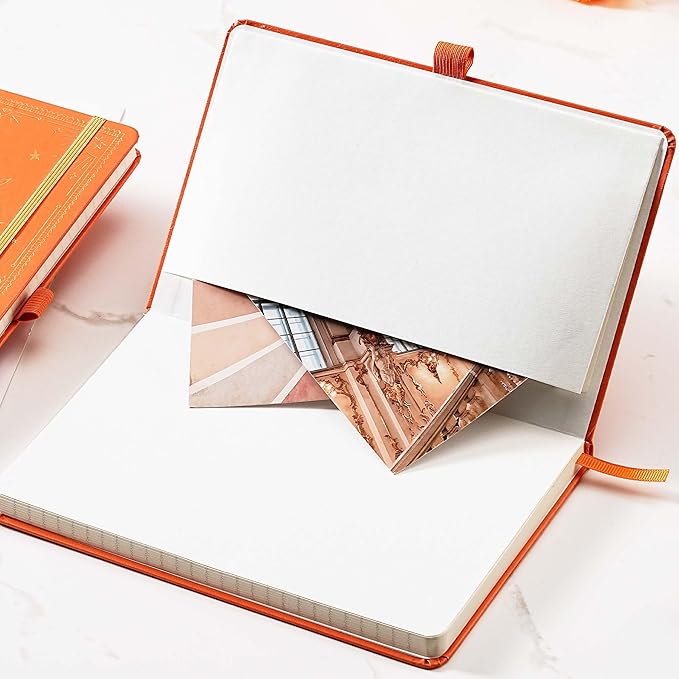Artfan Ruled Notebook/Journal – Premium Thick Paper Classic Writing Notebook with Pocket + Page Dividers Gifts, Banded, Large, 128 Pages, Hard Cover, Lined (5.3" x 8.26") - Orange