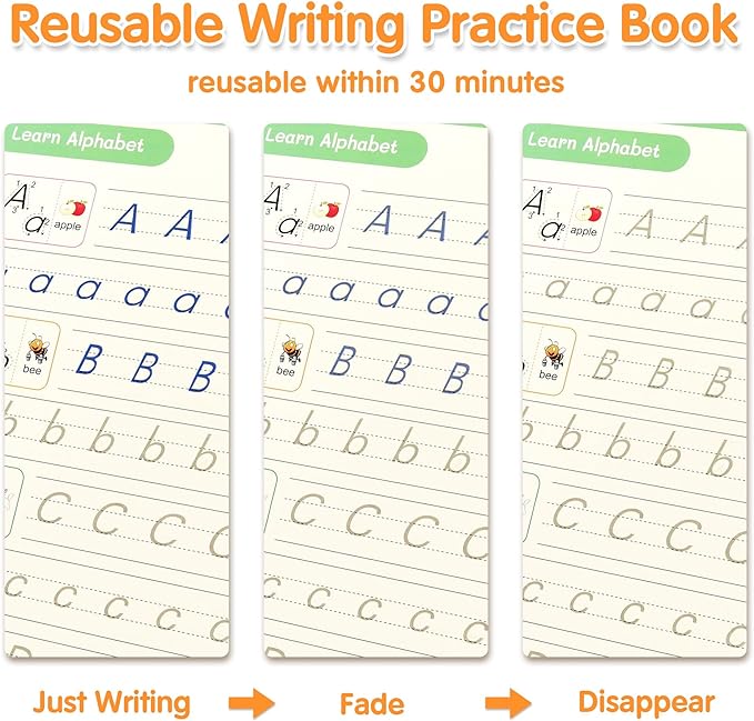Helsort Large Magic Grooved Practice Copybook for Kids, Reusable Grooved Handwriting Workbook, Learn to Write Number Letter Tracing for Kids Ages 3-8 Kindergarten Preschool Calligraphy 10.2×7.3"