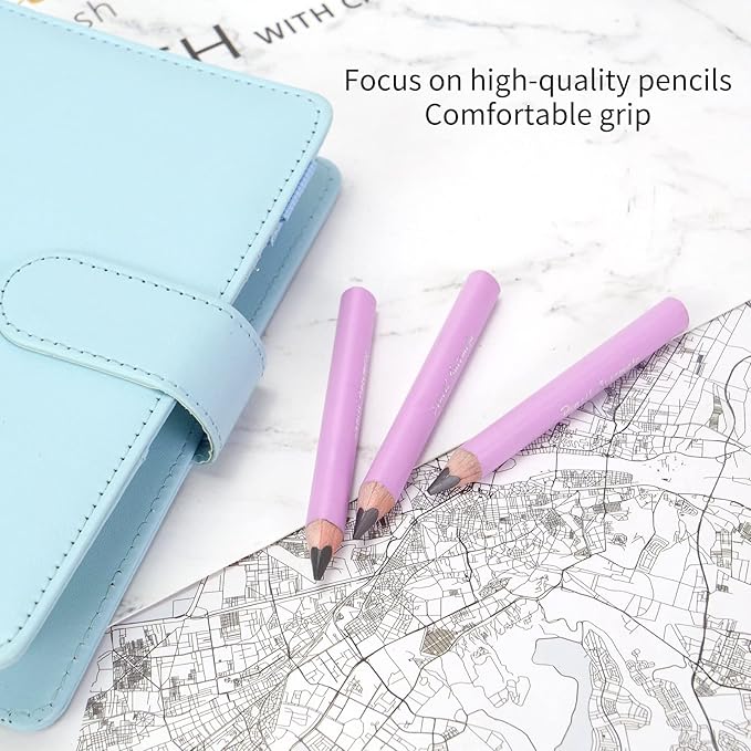 3.5-inch short triangular fat pencil, 5mm fat refill, mini wooden pencil, suitable for small hand writing and painting for preschool children and kindergarten (8 light pink)