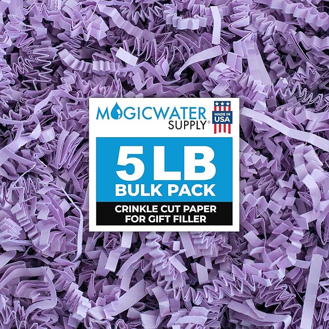 MagicWater Crinkle Cut Paper for Gift Baskets - 5LB - Lavender - Perfect for Shredded Paper Filler, Basket Filler, Gift Boxes, Bridesmaid Gifts, Christmas Stuffers & More – Ideal for All Occasions