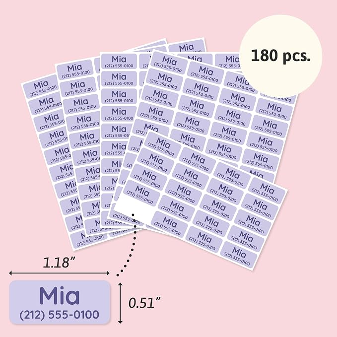 TeddyLabels - Clothing Labels for Nursing Home (180) – Self-Adhesive Name Tags for Clothes and Personal Items. Personalized Labels for Daycare, Nursing Homes, and Laundry Use - Light Purple