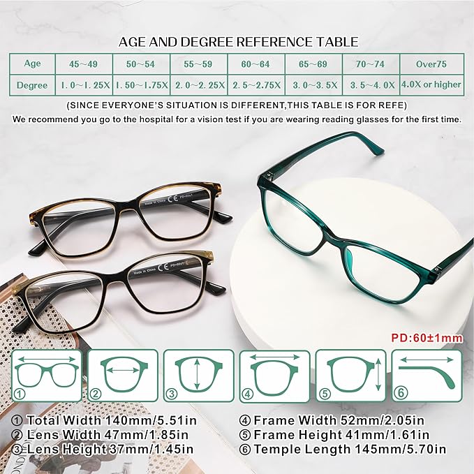 Reading Glasses for Women, 3-Pack Blue Light Computer Eyeglasses, Cat-Eye Fashion Full Frame with Spring Hinge Ladies Readers +2.25diopter