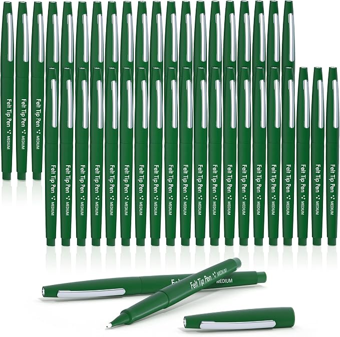 Lelix Felt Tip Pens, 40 Green Pack, 0.7mm Medium Point, Felt Tip Markers Pens for Journaling, Writing, Note Taking, Planner, Perfect for School Office and Art Supplies