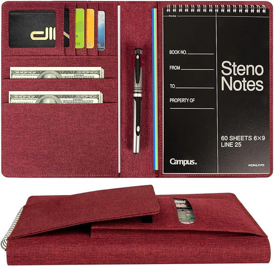 Journal Cover for Rocketbook Flip | 6"x9" Steno Pad Holder & Top Spiral Notebook Cover | Waterproof Folio with Pen Loop & File Pocket for A5, Executive Size Notebooks (Red)