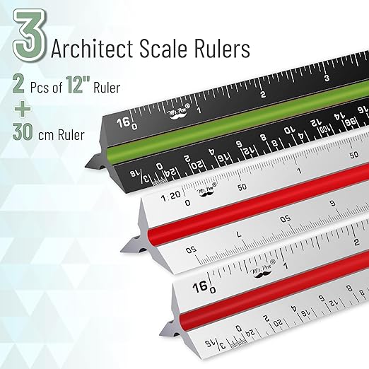 Mr. Pen Architectural 12 Inch Engineer & Drafting Ruler Set - Imperial & Metric Scale for Blueprints & Contractor Use