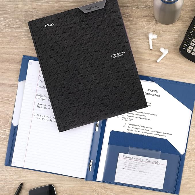 Five Star 2-Pocket Folder, Plastic Folder with Stay-Put Tabs and Prong Fasteners, Holds 8-1/2" x 11" Paper, Black (72113) (Pack of 2)