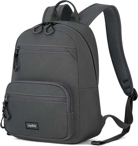 HanTrip 13 Inch Mini Small Travel Backpack Cary on For Women Men, Dark Gray | 13L Capacity, Lots of Pockets, Padded Shoulder Strap, Lightweight, Water Resistant, Bookbag for College, Commuter, Work