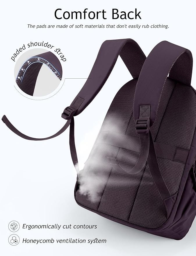 Uselike Travel Backpack for Women, 15.6 Inch Laptop Backpack, Quilted College Bookbag, Cute Work Backpacks, Water Resistant (Dark Purple)